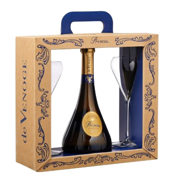 Champagne Princes Blanc de blanc GB + 2 kozarca De Venoge