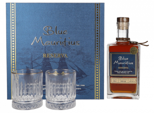 Rum Blue Mauritius Reserva + 2 kozarca + GB 0,7 l