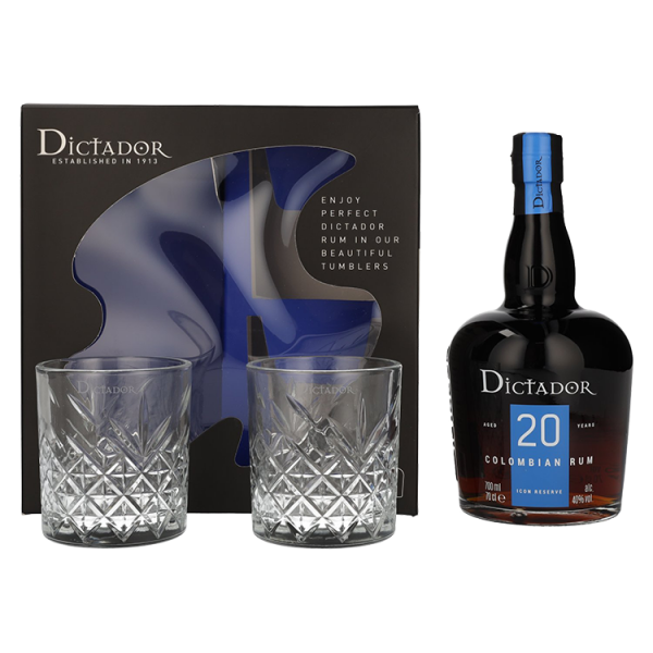 Rum Dictador 20 yo ICON RESERVE + 2 kozarca + GB 0,7 l